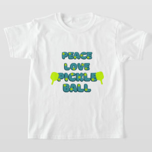 Camiseta Pickleball Peace and Love com texto azul