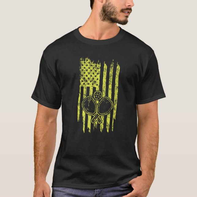 Camiseta Pickleball Player American Flag Patriotic USA Prem (Frente)