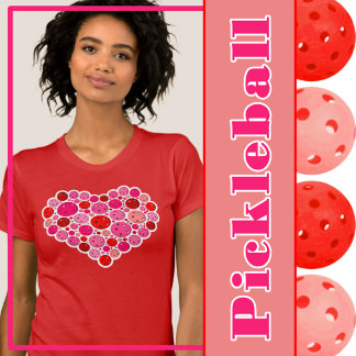 Camiseta Pickleball Preenchido Coração Rosa e Amor Vermelho