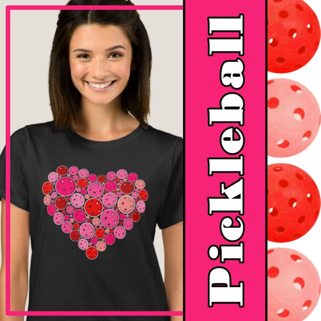Camiseta Pickleball Preenchido Coração Rosa e Amor Vermelho (Pickleball red and pink heart)