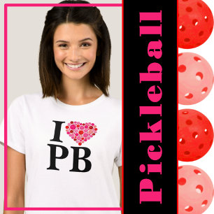 Camiseta Pickleball Preenchido Coração Rosa e Vermelho I Co