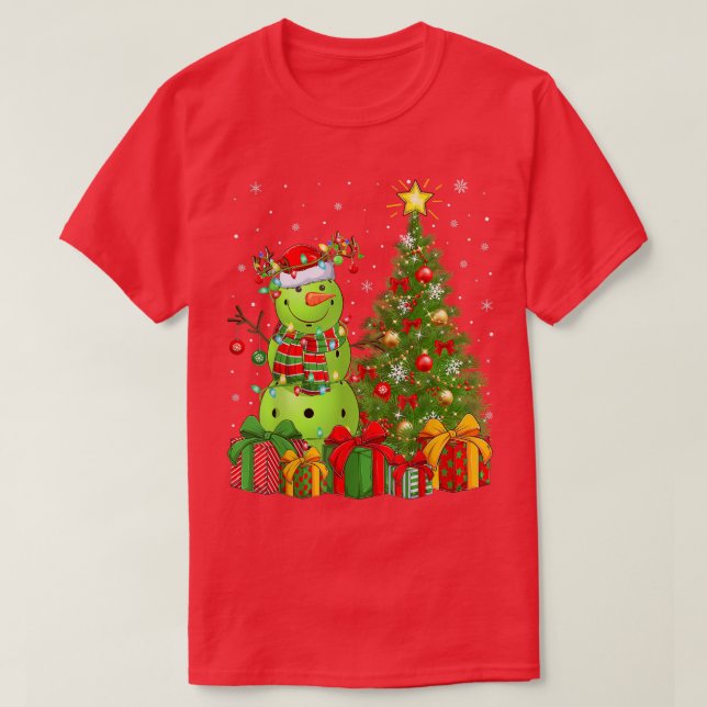 Camiseta Pickleball Snowman Xmas Papais noeis de Árvore Pic (Frente do Design)