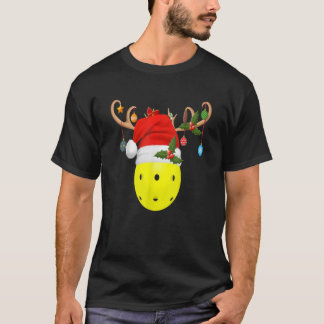 Camiseta Pickleball Xmas Gift Reindeer Santa Hat