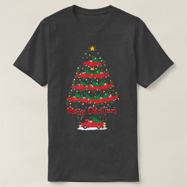 Camiseta Pickup Truck Xmas Lighting Papais noeis Pickup Tru (Frente do Design)