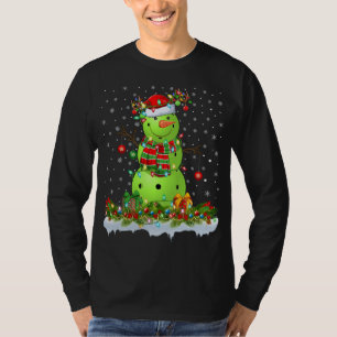 Camiseta Picleball Xmas Iluminação Engraçado Snowman Pickle