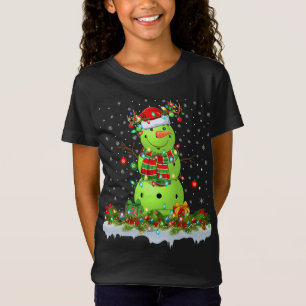 Camiseta Picleball Xmas Iluminação Engraçado Snowman Pickle