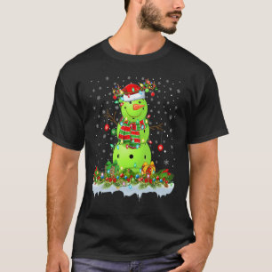 Camiseta Picleball Xmas Iluminação Engraçado Snowman Pickle