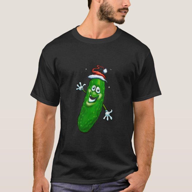 Camiseta Picles Christmas Lights Happy dancing dill pickle (Frente)