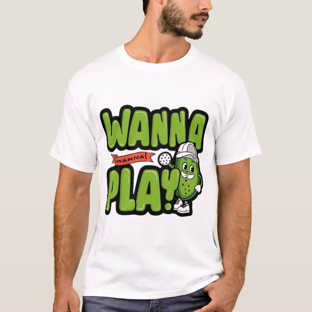 Camiseta Picles de Cartoon Bonito Quer Jogar Pickleball (Frente)