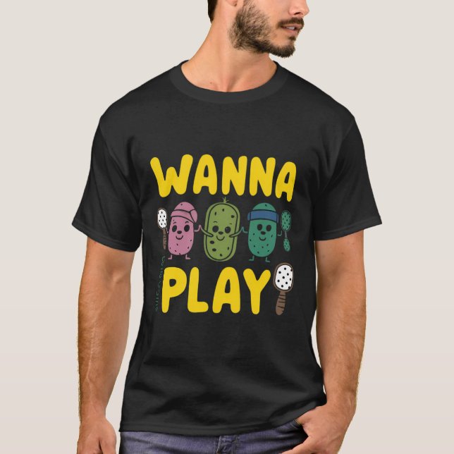 Camiseta Picles de Cartoon Bonito Quer Jogar Pickleball (Frente)