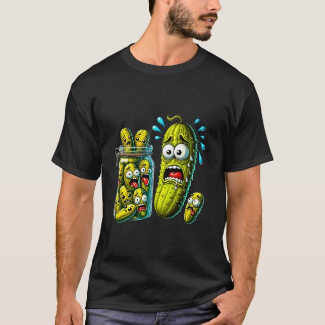 Camiseta Picles Engraçados Surpreendem Um Pepino E Um Jar D (Frente)