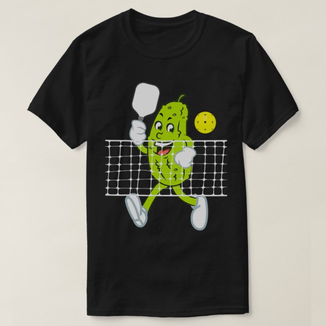 Camiseta Picles Jogando Pickleball Engraçado Pickleball Pad (Frente do Design)