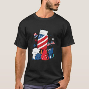 Camiseta Picolé de Gato Gatos Vermelho Branco e Azul 4 de J