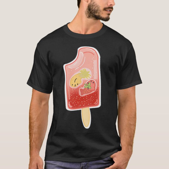 Camiseta Picolé de peixe de fruta morango abacaxi (Frente)