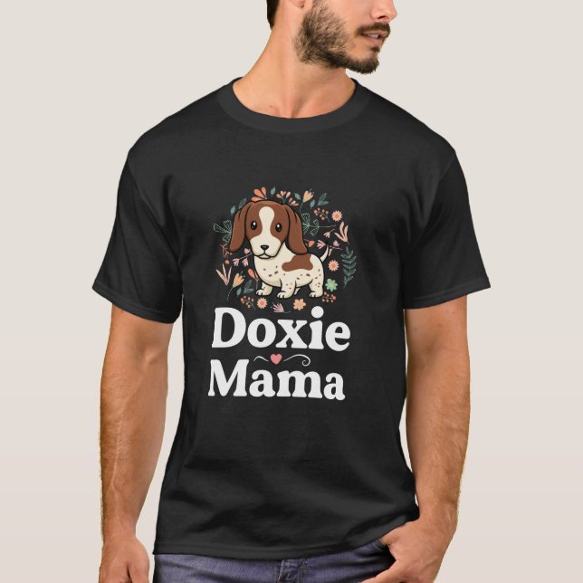 Camiseta Piebald Dachshund Mãe Shirt Doxie Mama Floral (Frente)