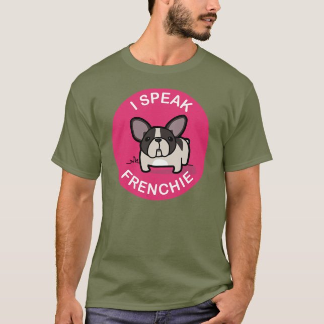Camiseta Pied rajado cor-de-rosa eu falo Frenchie (Frente)
