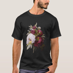 Camiseta Pierre Joseph Redoute White Red Peony Flor