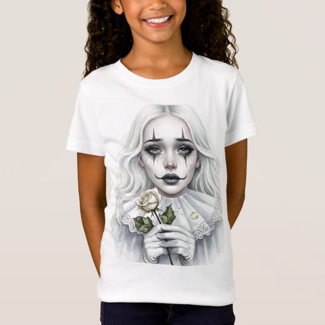 Camiseta Pierrot com uma Rosa Branca (Frente)