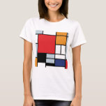 Camiseta Piet Mondrian - Composição com Grande Plano Vermel<br><div class="desc">Esta pintura a óleo sobre tela de 1920 mostra uma composição com blocos pretos,  vermelhos,  cinzas,  amarelos (laranjas) e azuis num estilo que veio a ser conhecido como De Stijl ou Neoplasticismo.</div>