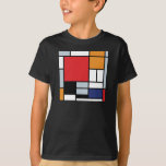 Camiseta Piet Mondrian - Composição com Grande Plano Vermel<br><div class="desc">Esta pintura a óleo sobre tela de 1920 mostra uma composição com blocos pretos,  vermelhos,  cinzas,  amarelos (laranja) e azuis num estilo que veio a ser conhecido como De Stijl ou Neoplasticismo.</div>