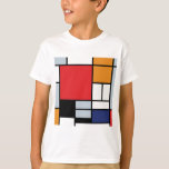 Camiseta Piet Mondrian - Composição com Grande Plano Vermel<br><div class="desc">Esta pintura a óleo sobre tela de 1920 mostra uma composição com blocos pretos,  vermelhos,  cinzas,  amarelos (laranja) e azuis num estilo que veio a ser conhecido como De Stijl ou Neoplasticismo.</div>