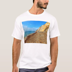 Camiseta Pifres coloridos e praia em Alum Bay