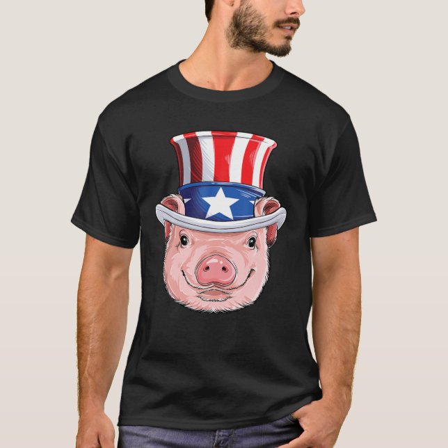 Camiseta Pig 4 De Julho Tio Sam Men Mulheres Bandeira Ameri (Frente)