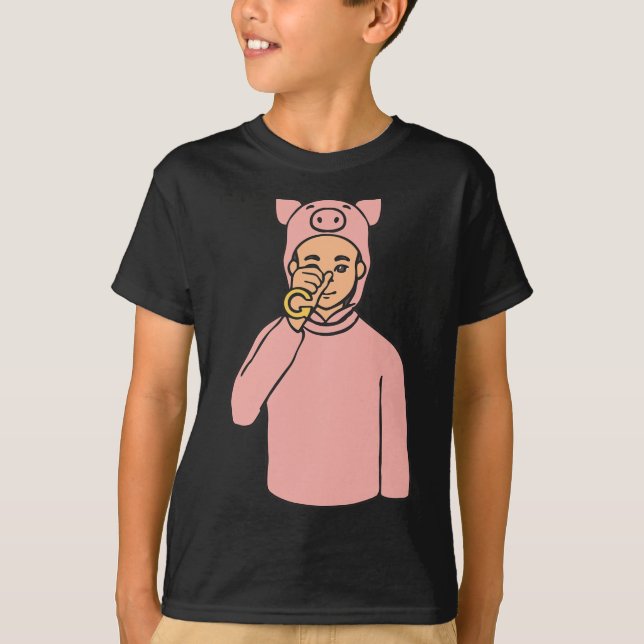 Camiseta Pig Animal ASL Gesto de Mão Surda Perda Auditiva S (Frente)