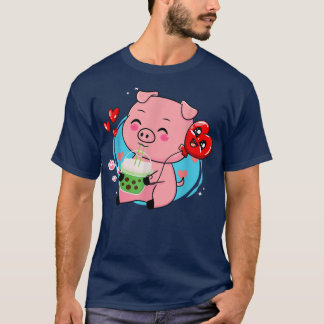 Camiseta Pig Boba Tea Bubble Tea Kawaii Anime Japonês Neko