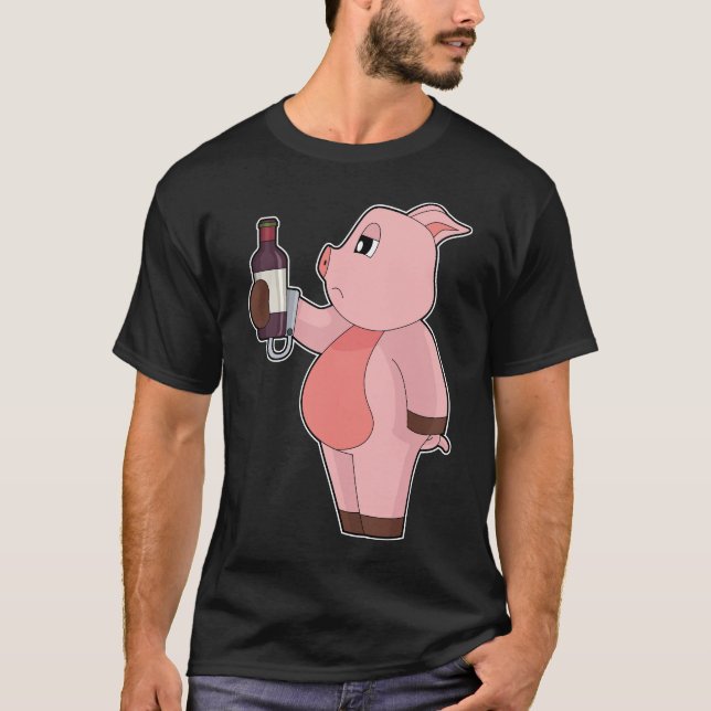Camiseta Pig Bottle Red wine (Frente)
