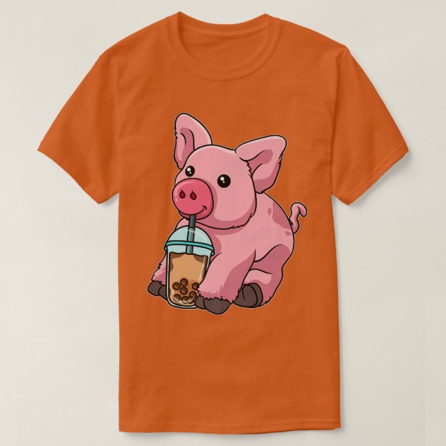 Camiseta Pig Drinking Bubble Tea Cute Animals With Boba Tea (Frente do Design)