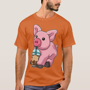 Camiseta Pig Drinking Bubble Tea Cute Animals With Boba Tea