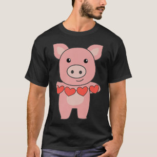Camiseta Pig For Valentine's Day Cute Animals With Hearts P