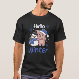 Camiseta Pig Hello Winter Snowman Snow