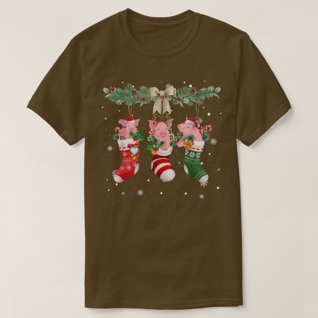 Camiseta Pig In Christmas Socks - Pig Loves Xmas  (Frente do Design)