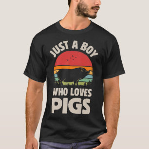 Camiseta Pig Just A Boy Who Loves Retro Farm Animal Farmer