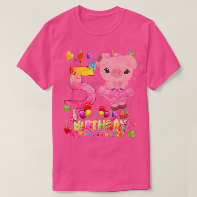 Camiseta Pig Kids 5 Year Old Pig Birthday Girl Cute Pig 5th (Frente do Design)