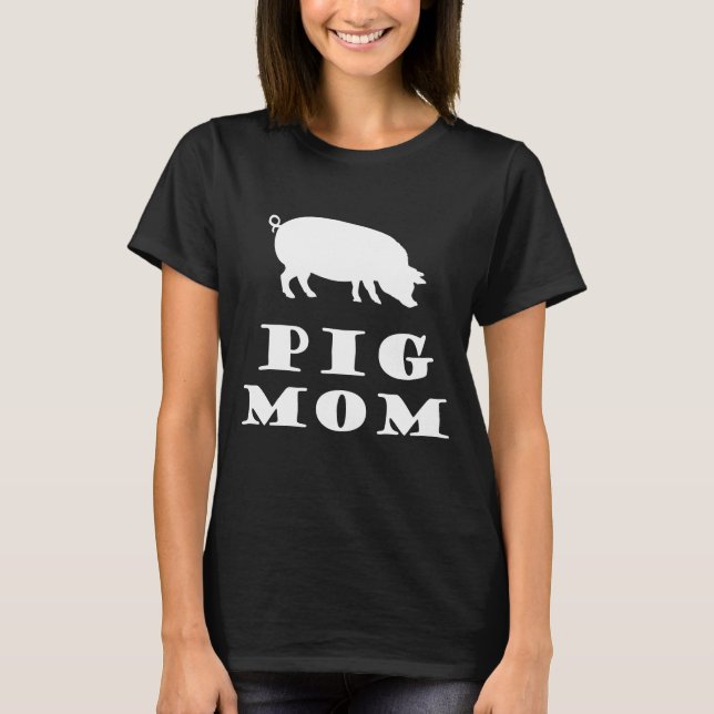 Camiseta Pig Mãe Adora Silhueta Branca De Suínos (Frente)