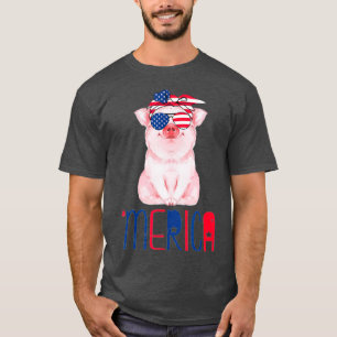 Camiseta Pig Merica 4 de julho Bandeira Americana Engraçad