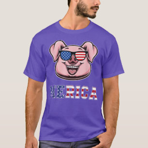 Camiseta Pig Merica 4th of July Girls Kids American Flag US