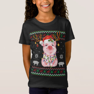 Camiseta Pig Reindeer Papais noeis Xmas Light Ugly Sweater 