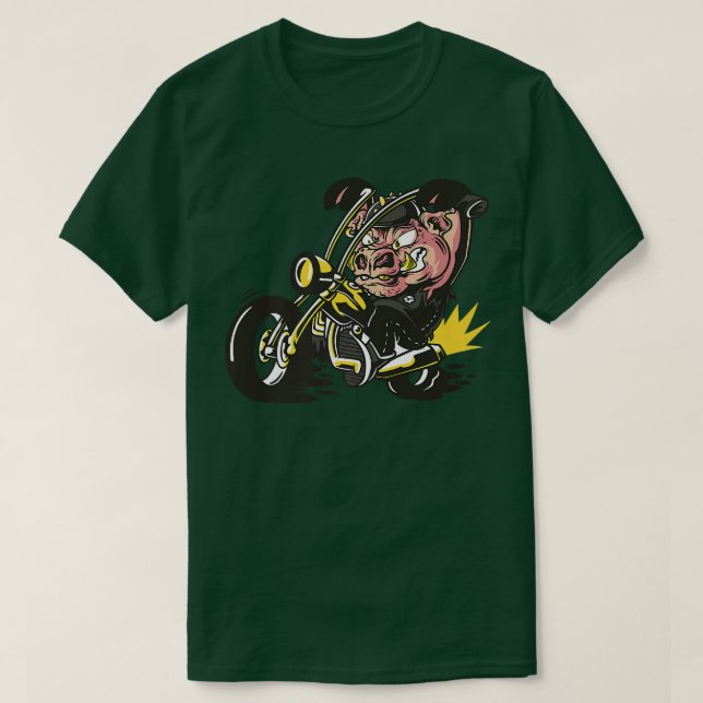 Camiseta Pig with pimple cover as a rocker on chopper motor (Frente do Design)