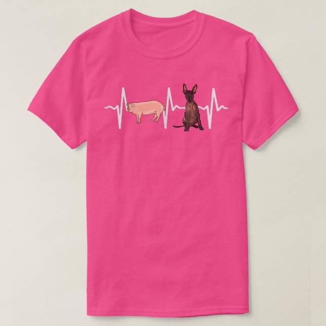 Camiseta Pig Xoloitzcuintli Heartbeat Dog Lover  (Frente do Design)