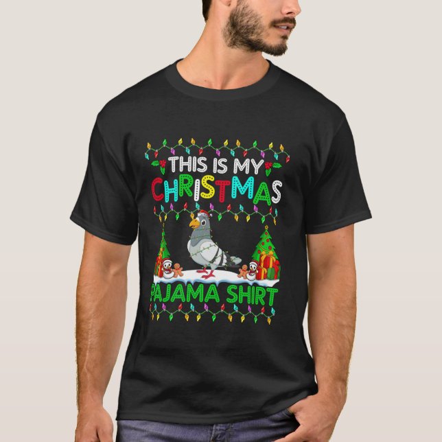 Camiseta Pigeon Natal Xmas Santa Hat Pajama Shirt Pigeo (Frente)