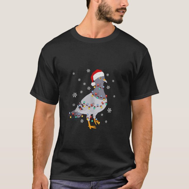 Camiseta Pigeon Santa Hat Natal Cheque para Bird Lovers T (Frente)
