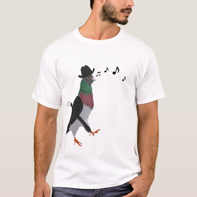 Camiseta Pigeon Sobre Cidade Engraçado (Frente)