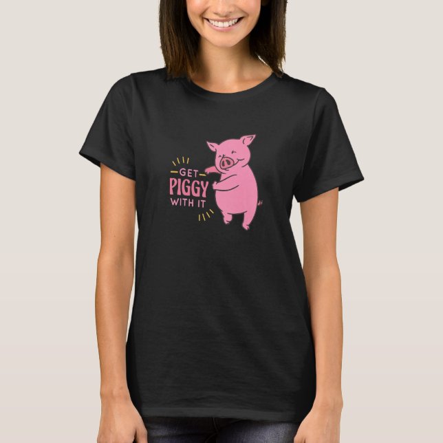 Camiseta Piggy Com Ele Engraçado E Bonito Porco Dizendo Par (Frente)