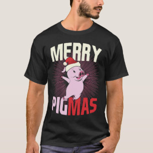Camiseta Pigmas Happy Pig Santa Hat Merry Christmas