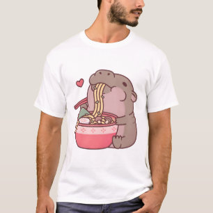 Camiseta Pígmy Cute Hippo Escorregando Em Ramen Noodles