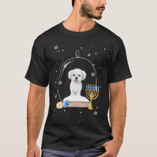 Camiseta Pijama de Hanukkah com Cachorro Maltês em Globo de